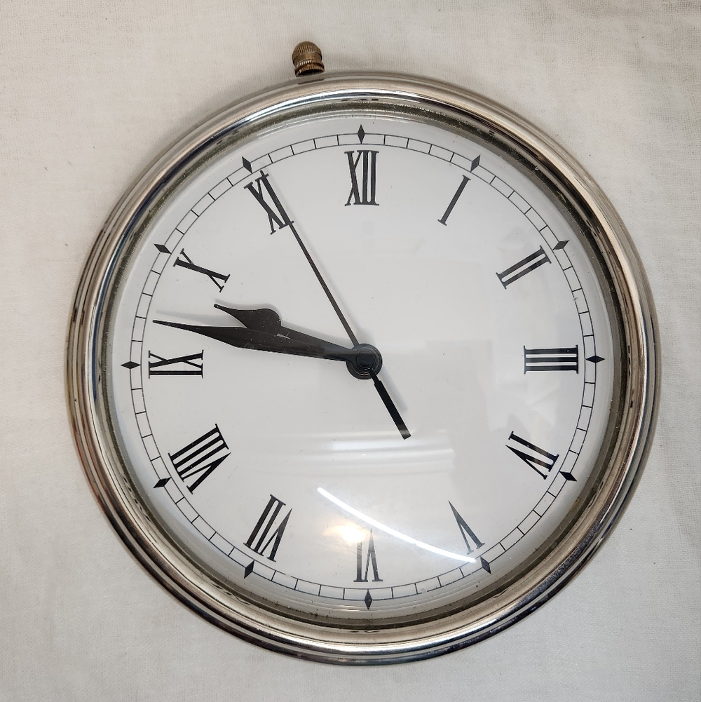 Pottery Barn Heavy Silver Toned (Missing Ring) Coin Turn Battery Operated Clock
